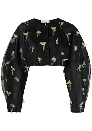 GANNI bead-embellished cropped blouse - Black
