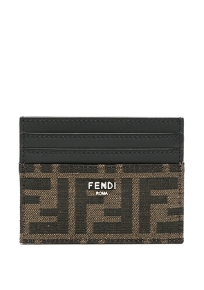 FENDI FF-jacquard leather card holder - Brown