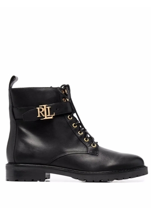 Lauren Ralph Lauren Burnished logo-plaque lace-up leather boots - Black