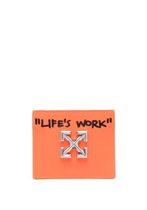 Off-White logo-plaque leather cardholder - Orange