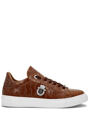 Billionaire logo-appliqué crocodile-effect sneakers - Brown