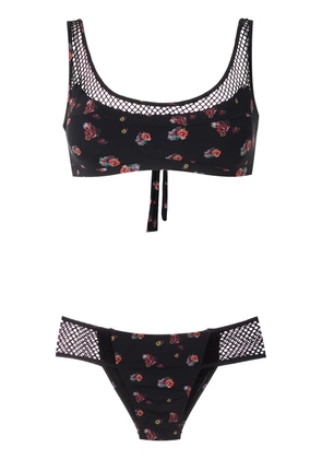 Amir Slama mesh panels printed bikini set - Black