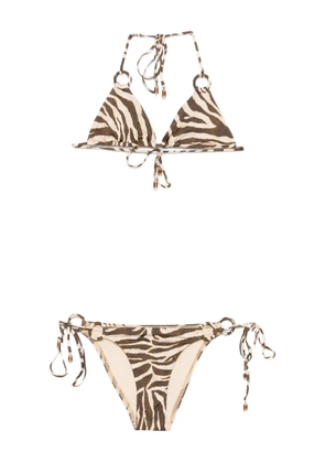 ZIMMERMANN Wanderlust ring-tie zebra-pattern bikini - Brown