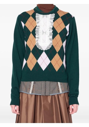 Kolor argyle-pattern lace-insert sweater - Green