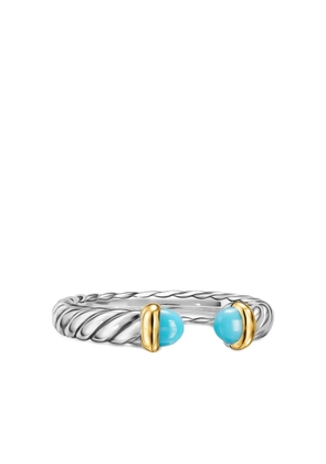 David Yurman sterling silver and 14K yellow gold Petite Cable turquoise ring