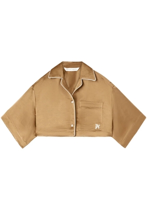 Palm Angels monogram-embroidered satin cropped shirt - Neutrals