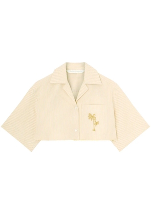 Palm Angels embroidered striped cropped cotton shirt - Neutrals