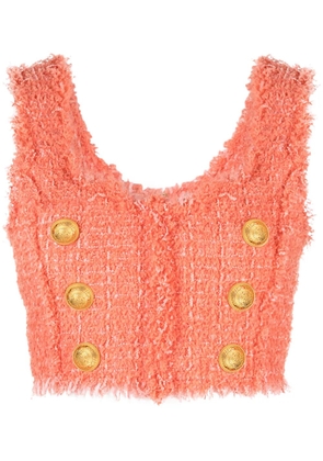 Balmain buttoned tweed cropped top - Orange