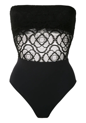 Amir Slama lace panels strapless swimsuit - Black