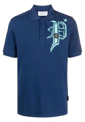 Philipp Plein logo-print cotton polo shirt - Blue