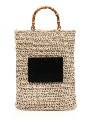 Jil Sander woven bamboo-handle tote bag - Neutrals