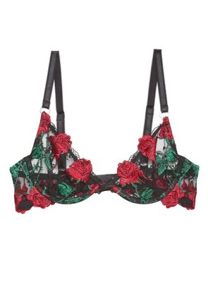 Fleur Du Mal Vampire Rose embroidered demi bra - Black
