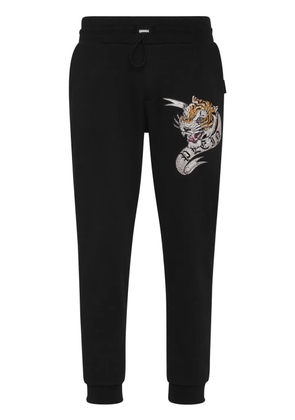 Philipp Plein tiger-appliqué drawstring track pants - Black