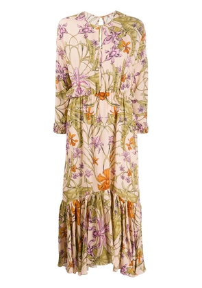 Johanna Ortiz floral-print pleated hem dress - Neutrals