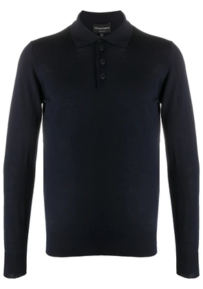 Emporio Armani long sleeve wool-knit polo shirt - Blue