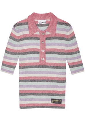 GANNI striped lurex-knit polo shirt - Pink
