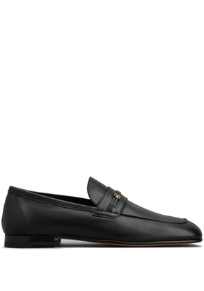 Tod's leather logo-patch loafers - Black
