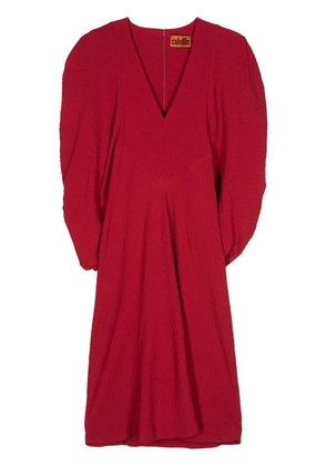 colville puff-sleeve crepe midi dress - Red