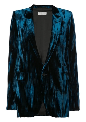 Saint Laurent crinkled velvet one-button blazer - Blue