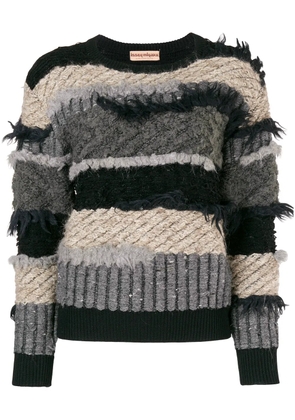 Issey Miyake Pre-Owned 80's frayed striped jumper - Black