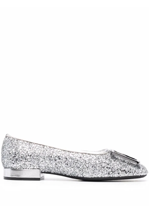Ferragamo logo-plaque ballerina shoes - Silver