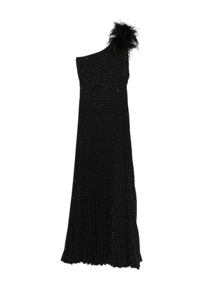 NISSA pleated feather-detail maxi dress - Black