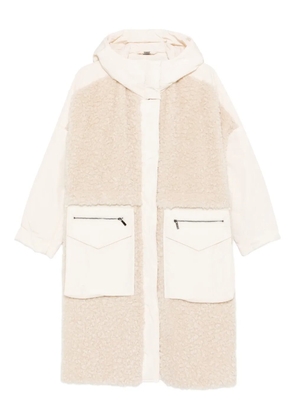 High hooded faux fur coat - Neutrals