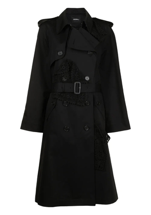 Goen.J double-breasted lace-paneled trench coat - Black