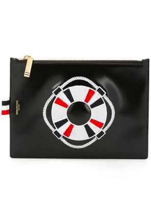 Thom Browne embroidered figure clutch bag - Black