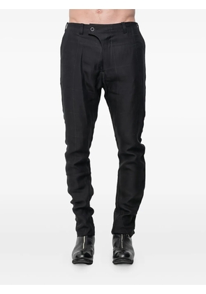 Devoa grid-pattern linen regular trousers - Black