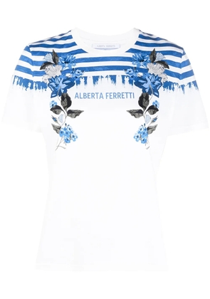 Alberta Ferretti logo-print striped t-shirt - White