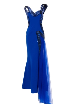 Gaby Charbachy metallic-effect draped gown - Blue