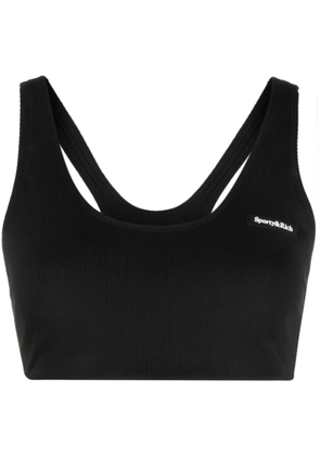 Sporty & Rich Serif logo-patch ribbed bra - Black