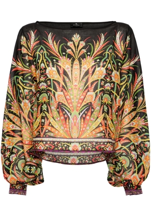ETRO botanical-print dolman-sleeves blouse - Black