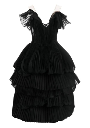 Marchesa pleated tiered gown - Black