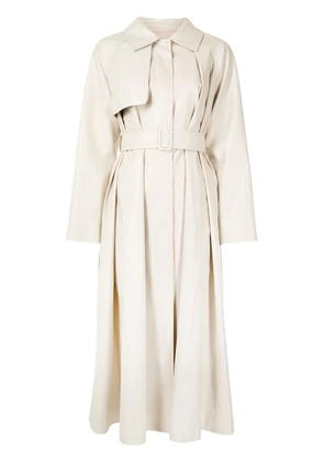 Goen.J faux-leather belted trench coat - Neutrals