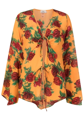 Amir Slama rose-pattern tie-fastening blouse - Orange