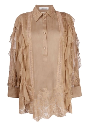Valentino Garavani ruffle-trim silk blouse - Neutrals