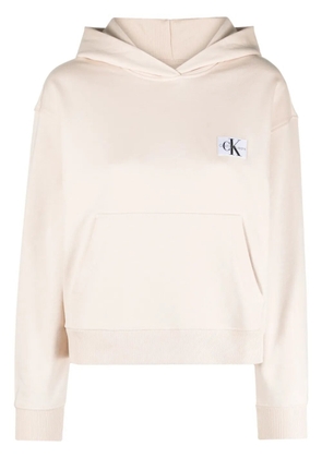 Calvin Klein Jeans logo-patch jersey hoodie - Neutrals