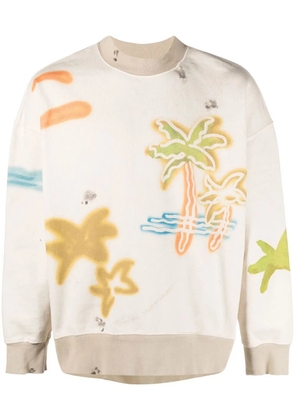 Palm Angels Sprayed Palm-print cotton sweatshirt - Neutrals