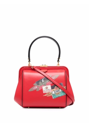 Ulyana Sergeenko graphic-print leather tote - Red