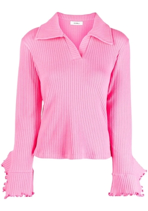 Goen.J ribbed ruffle-trim polo top - Pink