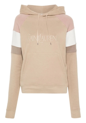 Saint Laurent logo-embroidered cotton hoodie - Neutrals