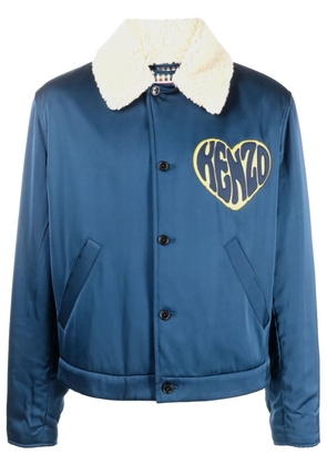Kenzo heart-embroidery shearling collar jacket - Blue