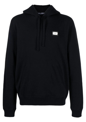Dolce & Gabbana logo-plaque knitted hoodie - Blue