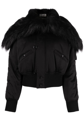 Saint Laurent faux-fur trimmed cropped bomber jacket - Black