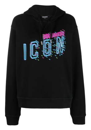 DSQUARED2 logo-print drawstring cotton hoodie - Black