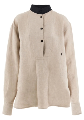 Ferragamo logo-embroidered linen shirt - Neutrals