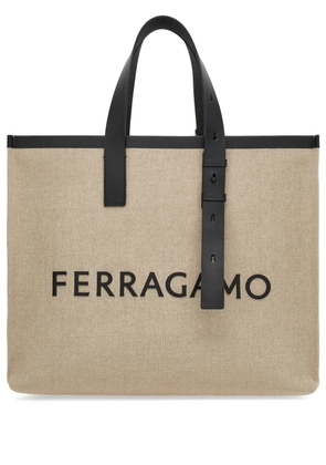 Ferragamo logo-embossed leather tote bag - Neutrals