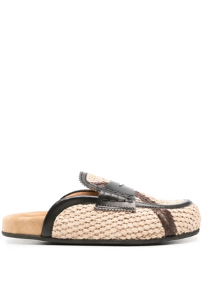 college leather-trim raffia mules - Neutrals